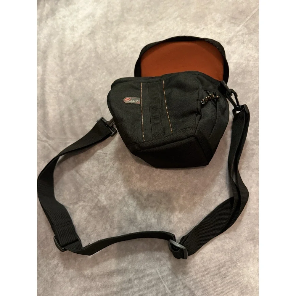 Lowepro Padded Nylon Camera Shoulder Bag w/ Strap, Black/Orange, Compact